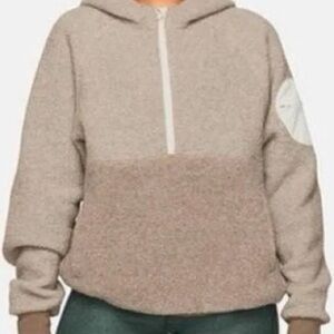 Outdoor Voices Two Tone Sherpa Fleece Half Zip Hoodie Oatmeal S